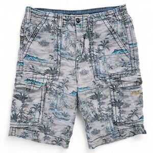 True Religion Issac Big T Cargo Shorts Men's Hawaiian Palm Print Chunky Seam 32
